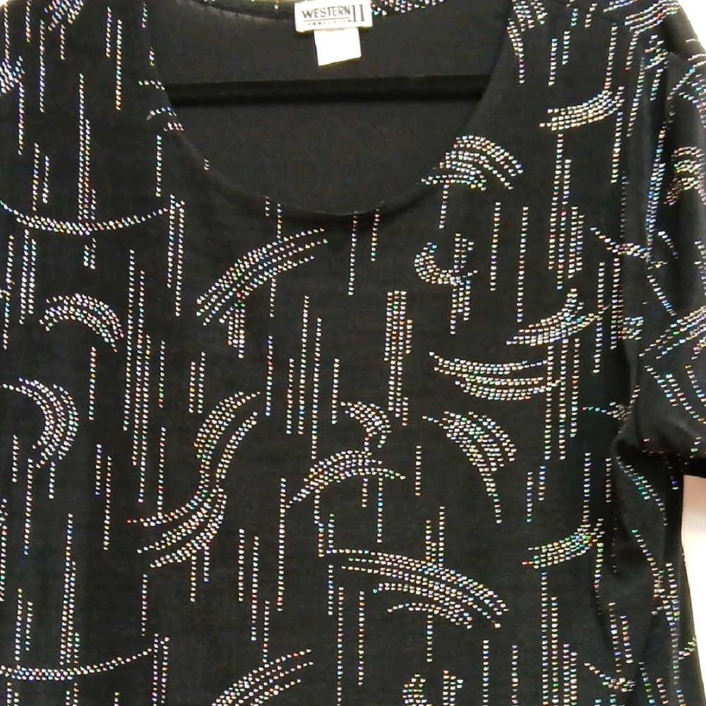 Western Connection II Black Beaded Top